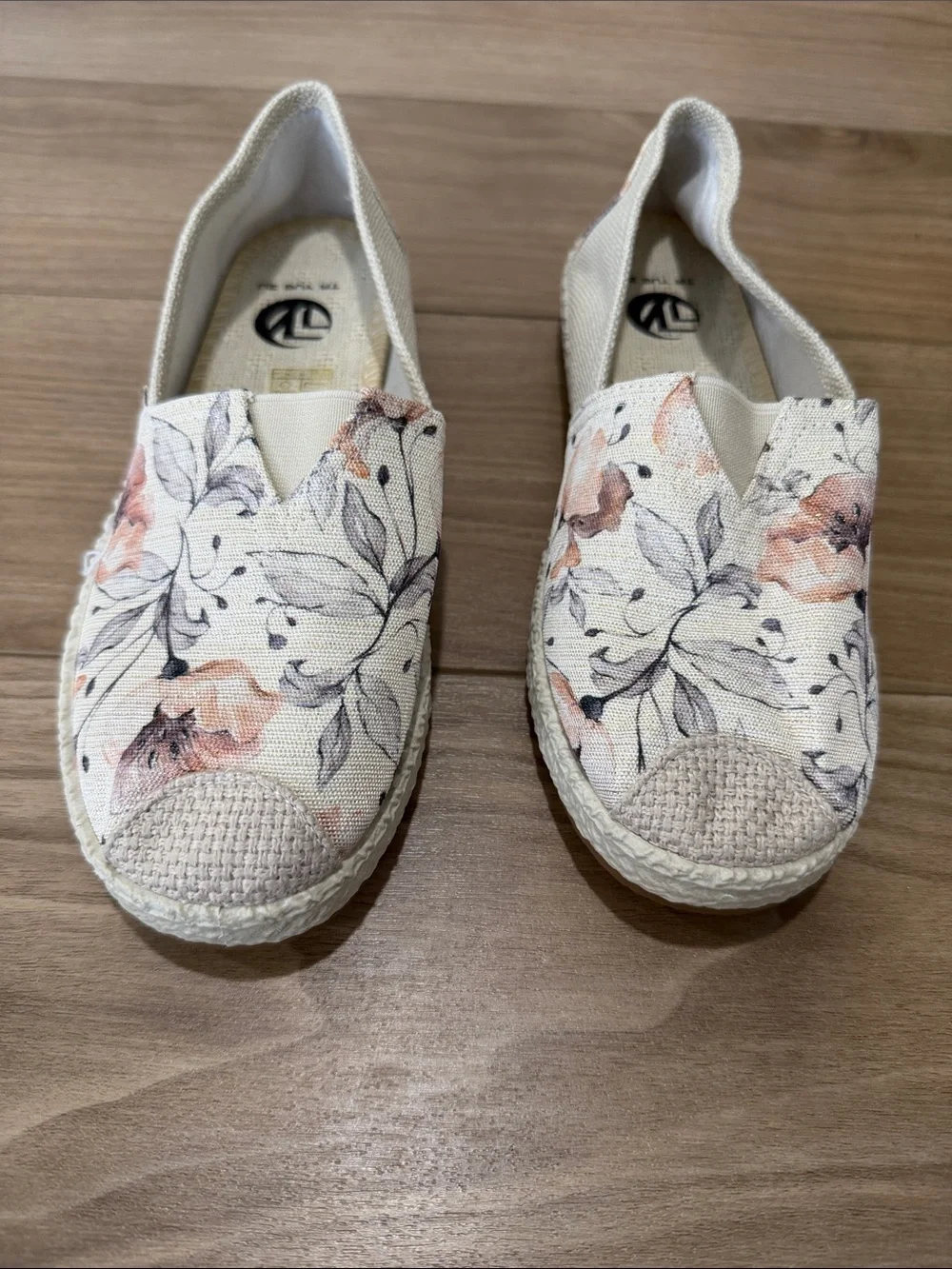 Floral Canvas Slip-On Espadrilles in Cream and Blush